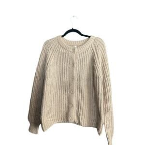 Chunky Knit Button Down Sweater Cardigan Beige Women Size Small Neutral NEW